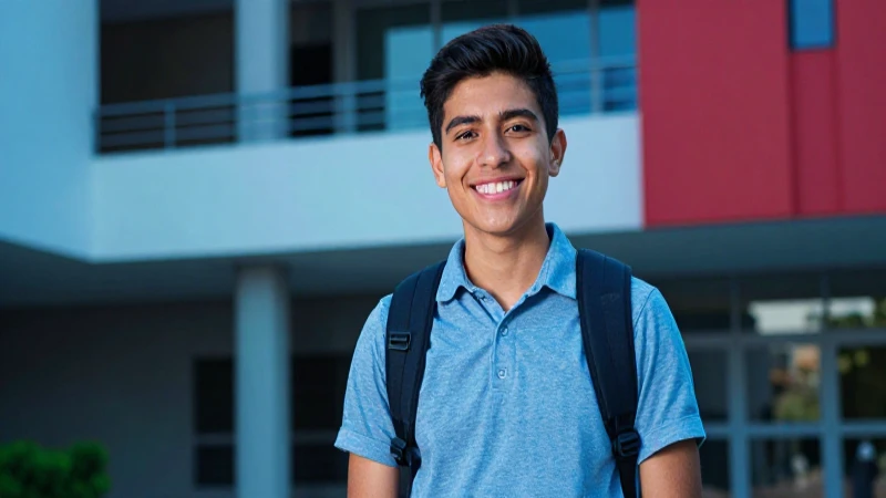Estudiante mexicano sonriendo ante una oportunidad brillante