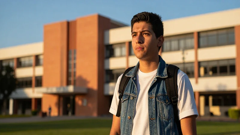 Estudiante mexicano determinado bajo luz dorada