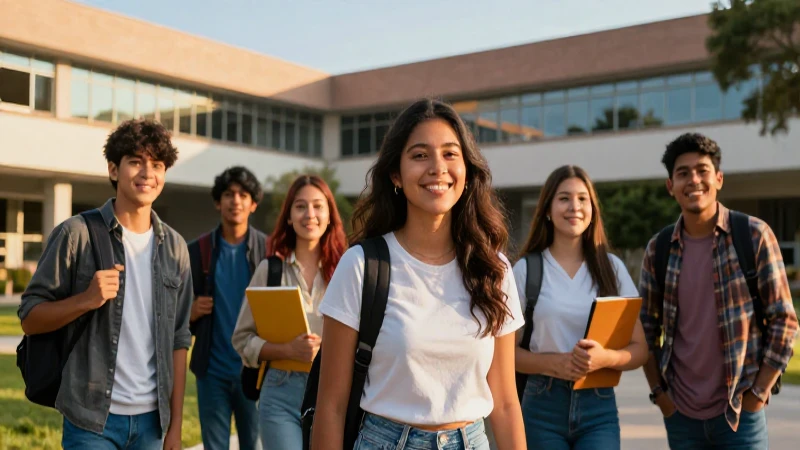 Estudiantes mexicanos alegres en campus moderno
