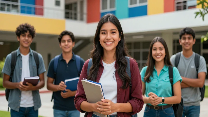 Estudiantes mexicanos felices en campus vibrante