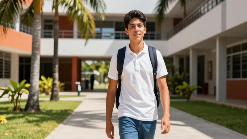 Estudiante exitoso en campus vibrante