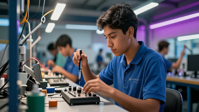 Joven estudiante mexicano aprende habilidades técnicas con luz profesional