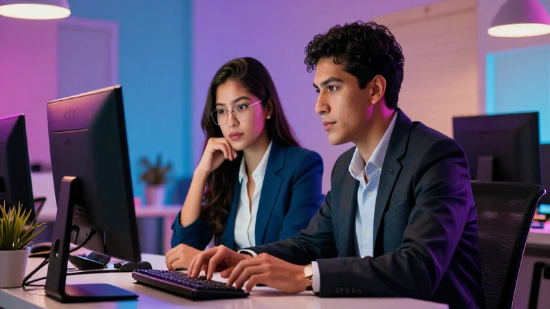 Jóvenes profesionales mexicanos colaboran en oficina moderna