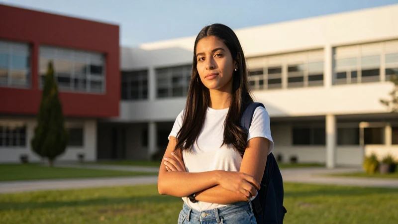 Estudiante motivado en campus moderno, luz dorada