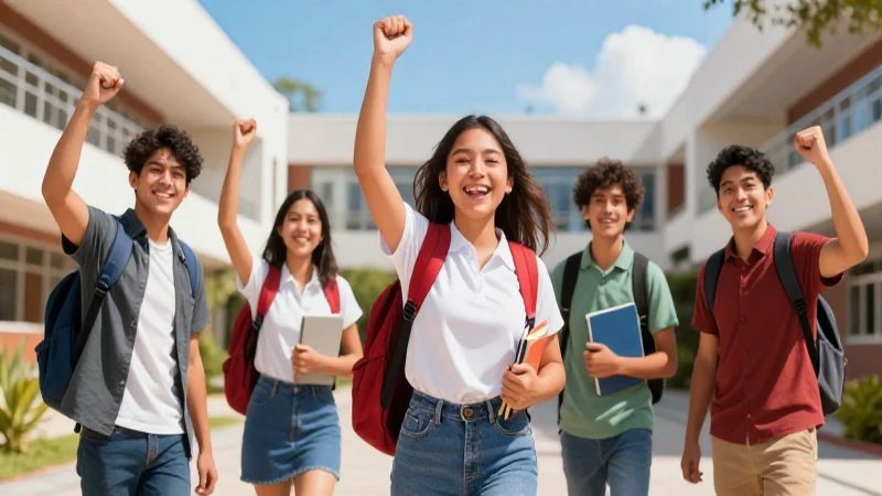 Estudiantes mexicanos celebrando el éxito académico