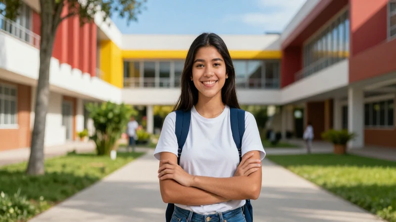 Joven mexicano en moderno campus universitario