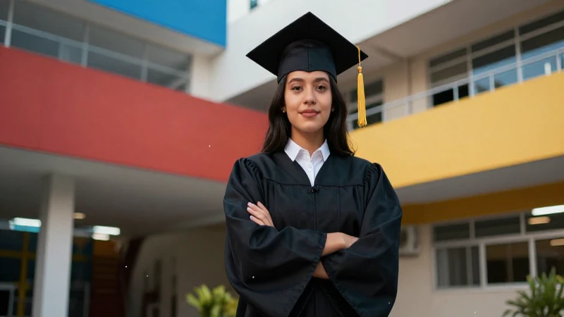Estudiante mexicano exitoso, campus moderno, alta calidad