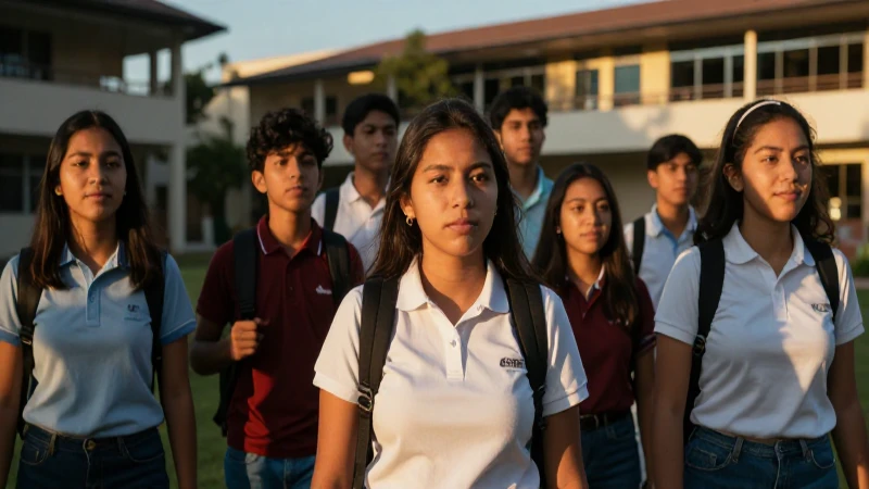 Estudiantes mexicanos en el campus bajo la luz dorada