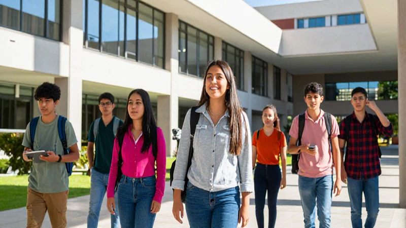 Estudiantes mexicanos vibrantes en campus moderno