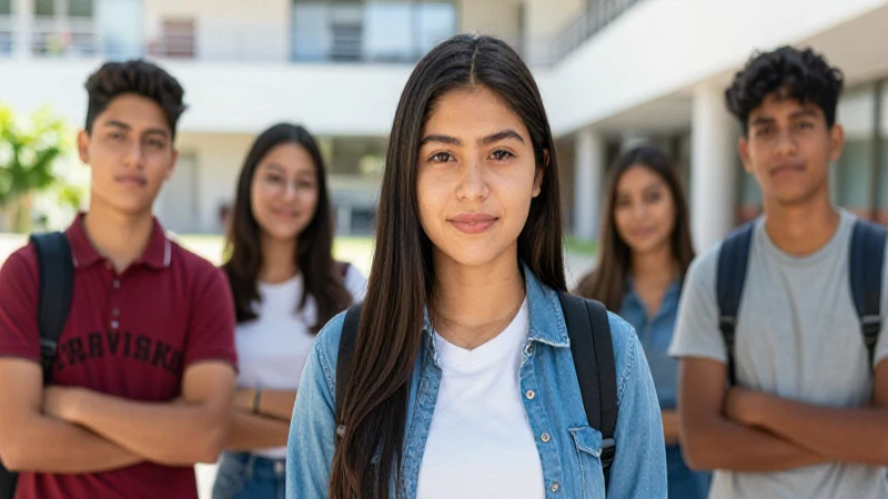 Jóvenes estudiantes mexicanos en campus moderno
