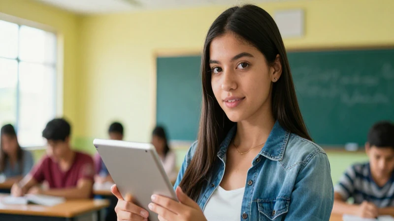 Estudiante mexicano ambicioso usando tablet