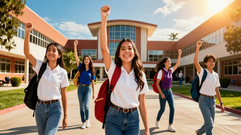 Estudiantes mexicanos celebrando éxito en campus