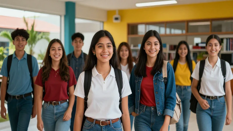 Modern campus lleno de estudiantes sonrientes