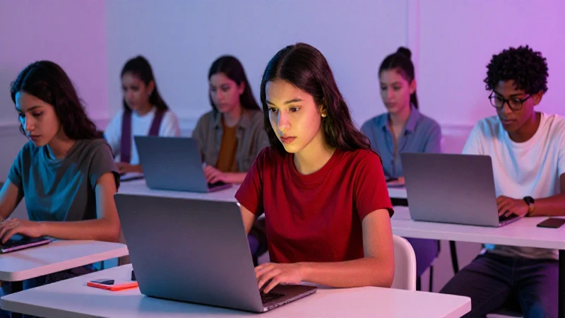 Estudiantes mexicanos avanzados en entorno digital moderno