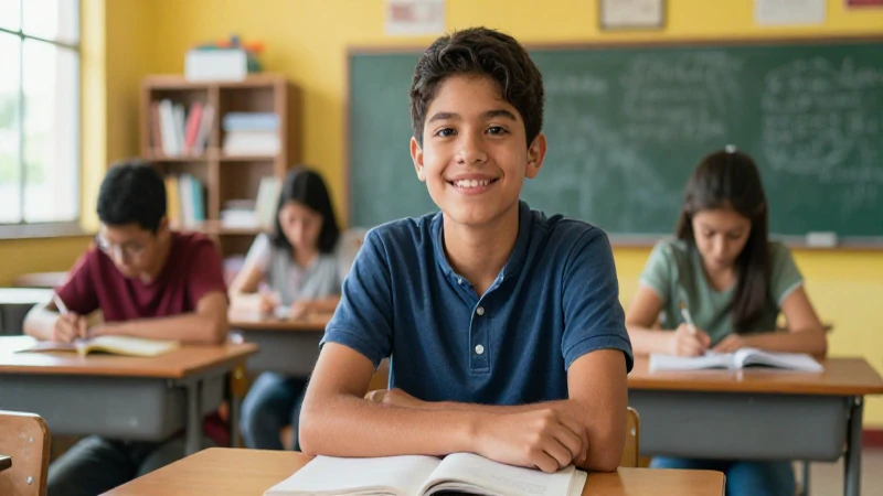 Estudiante mexicano sonriente en clase moderna