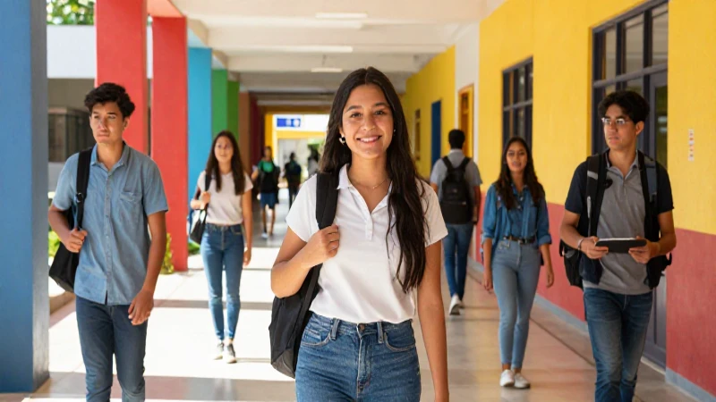 Estudiantes mexicanos en campus vibrante y optimista