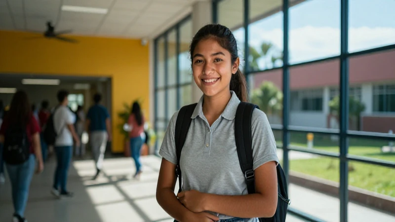 Joven mexicana exitosa en un campus vibrante