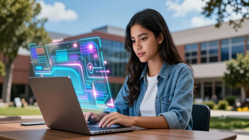 Citas en línea, campus futurista, data abstracta y vibrant
