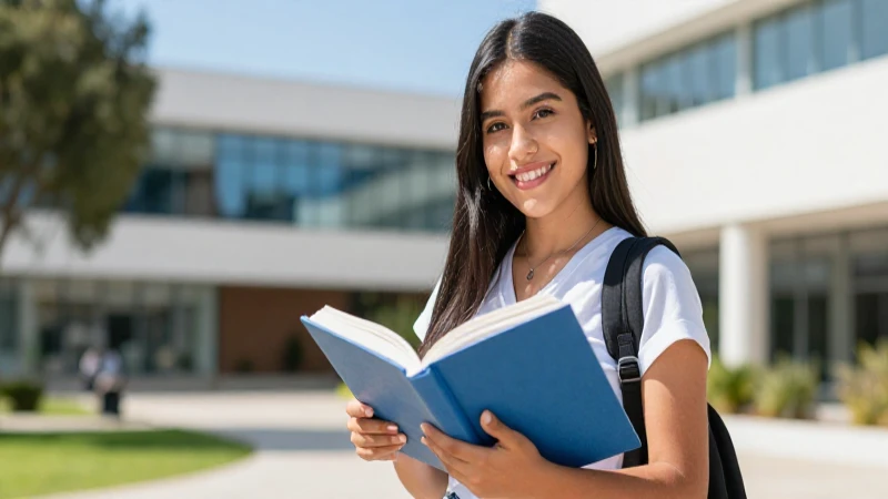 Joven mexicano sonriente estudiando en campus