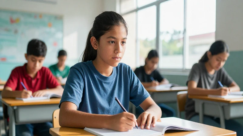 Estudiante mexicano en aula moderna y luminosa