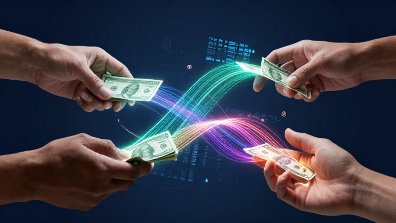 Flujo dinámico de datos brillantes entre manos