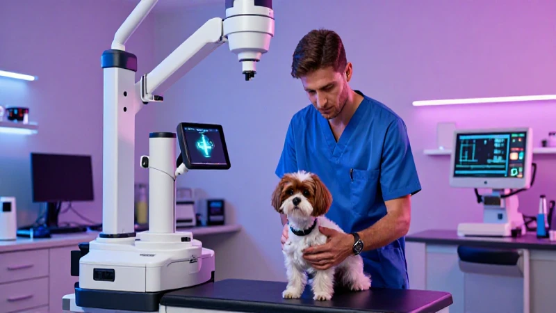 Veterinario examina perro en clínica moderna