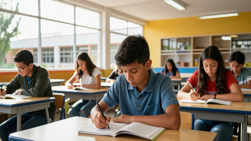 Estudiante mexicano estudiando con enfoque intenso