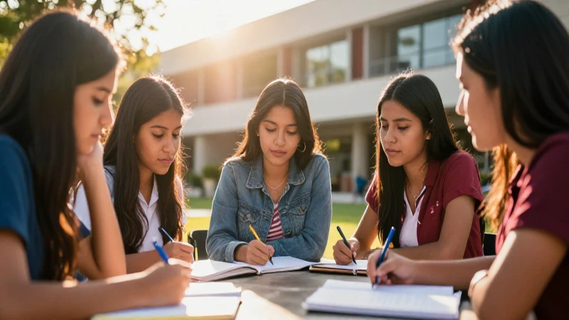 Estudiantes mexicanos en un campus moderno y vibrante
