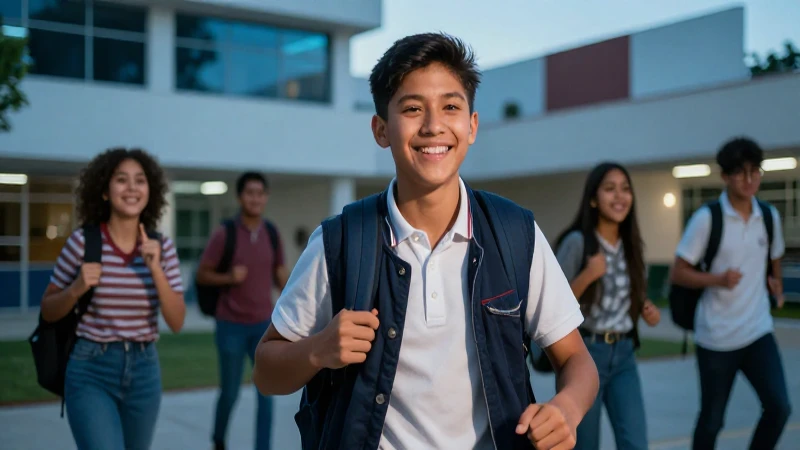 Estudiante mexicano sonríendo en actividad escolar dinámica