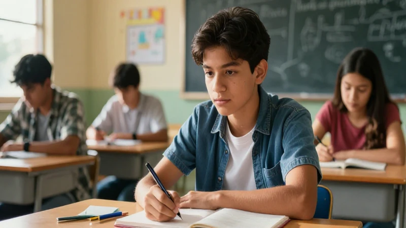 Estudiante mexicano decidido en aula moderna