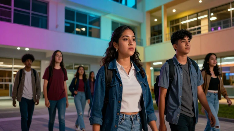 Foto vibrante de estudiantes mexicanos en campus moderno