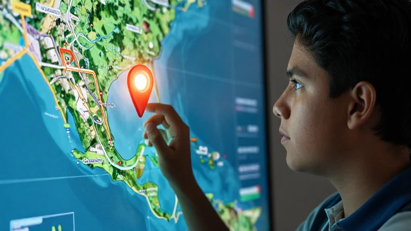 Estudiante mexicano observa mapa digital de Tabasco