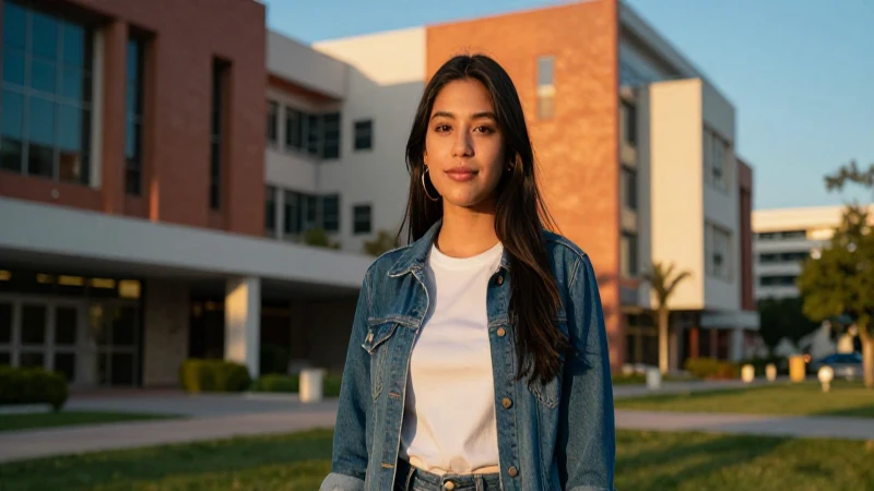 Estudiante mexicano en campus con luz dorada