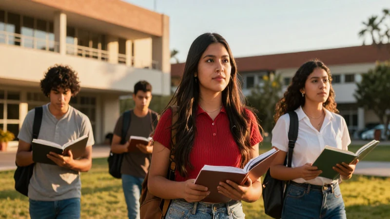 Estudiante mexicano vibrante en campus universitario moderno