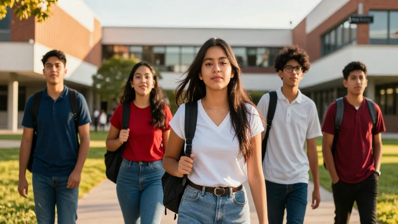 Jóvenes mexicanos en campus dinámico al atardecer