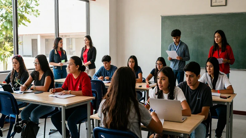 Estudiantes mexicanos en moderno campus de educación