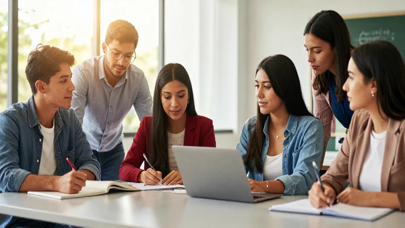 Estudiantes mexicanos ambiciosos en clase moderna y vibrante