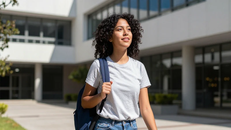Estudiante mexicana en moderno campus