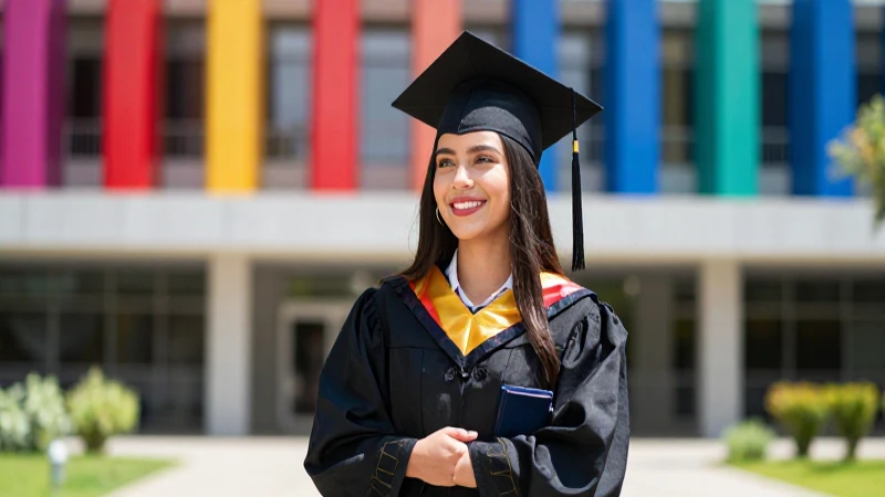 Joven mexicano celebra su éxito universitario en campus moderno