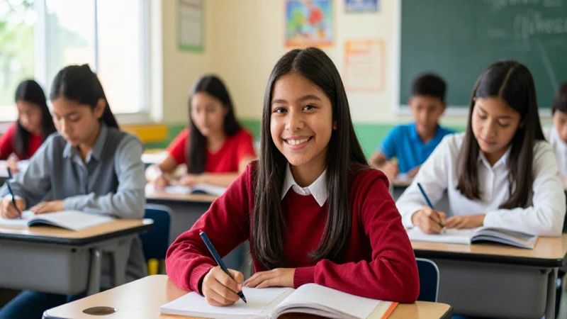 Estudiante mexicano exitoso en moderno aula