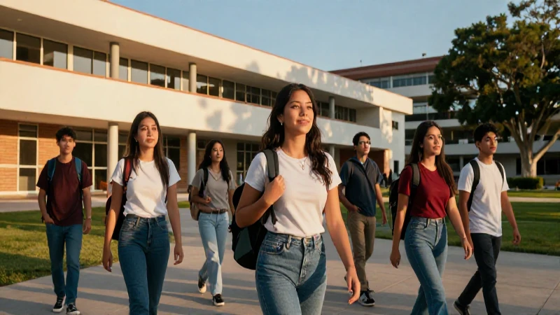 Estudiantes mexicanos en un campus dinámico al atardecer