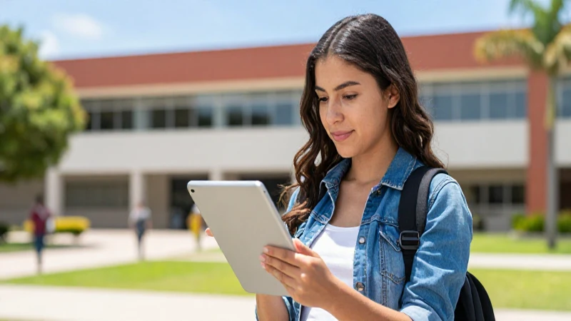 Estudiante mexicano enfocado en tablet digital universitaria