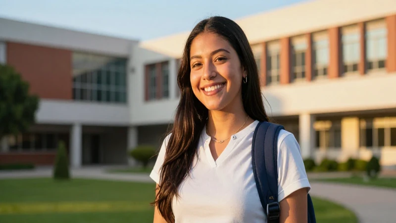 Joven estudiante mexicano sonriendo en campus
