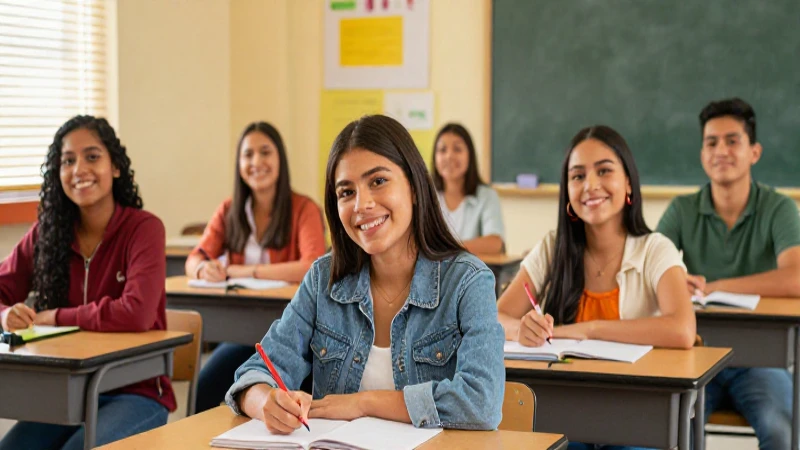 Estudiantes mexicanos felices en moderno aula