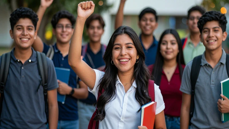 Estudiantes mexicanos celebrando éxito universitario