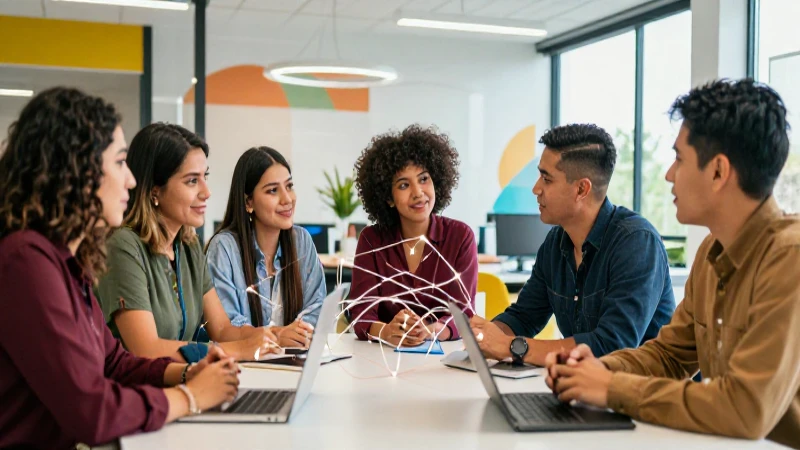 Jóvenes emprendedores mexicanos colaborando