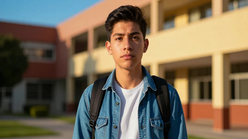 Estudiante mexicano en ambiente académico con luz dorada