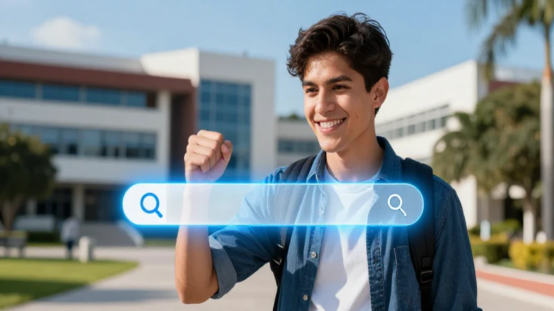 Estudiante mexicano exitoso en campus moderno