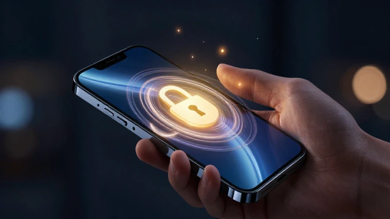 Manos sostienen móvil moderno con icono de seguridad