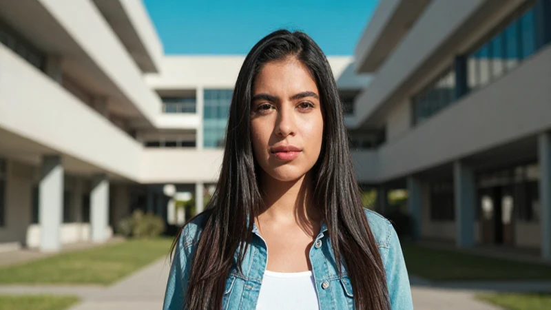 Joven mexicana en campus con estilo visual impactante